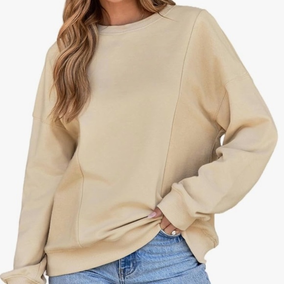 Womens Oversized Pullover Sweatshirt Trendy New In Bag Apricot Size Large SHEWIN - Picture 1 of 6
